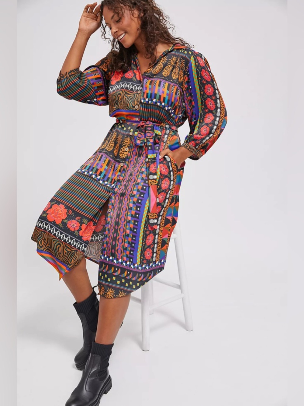 FARM RIO for Anthropologie Ciela Midi Shirtdress | Mixed Print